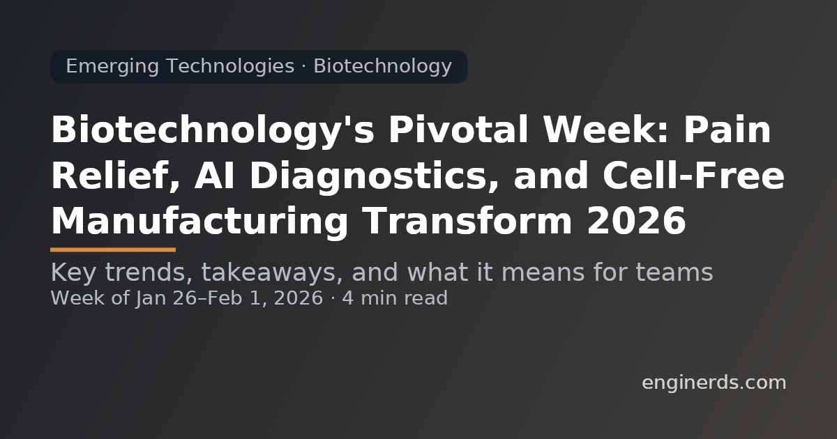 Biotechnology's Pivotal Week: Pain Relief, AI Diagnostics, and Cell-Free Manufacturing Transform 2026