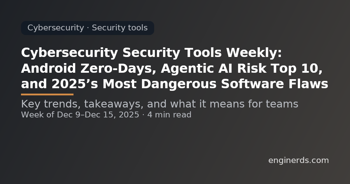 Cybersecurity Security Tools Weekly: Android Zero‑Days, Agentic AI Risk Top 10, and 2025’s Most Dangerous Software Flaws