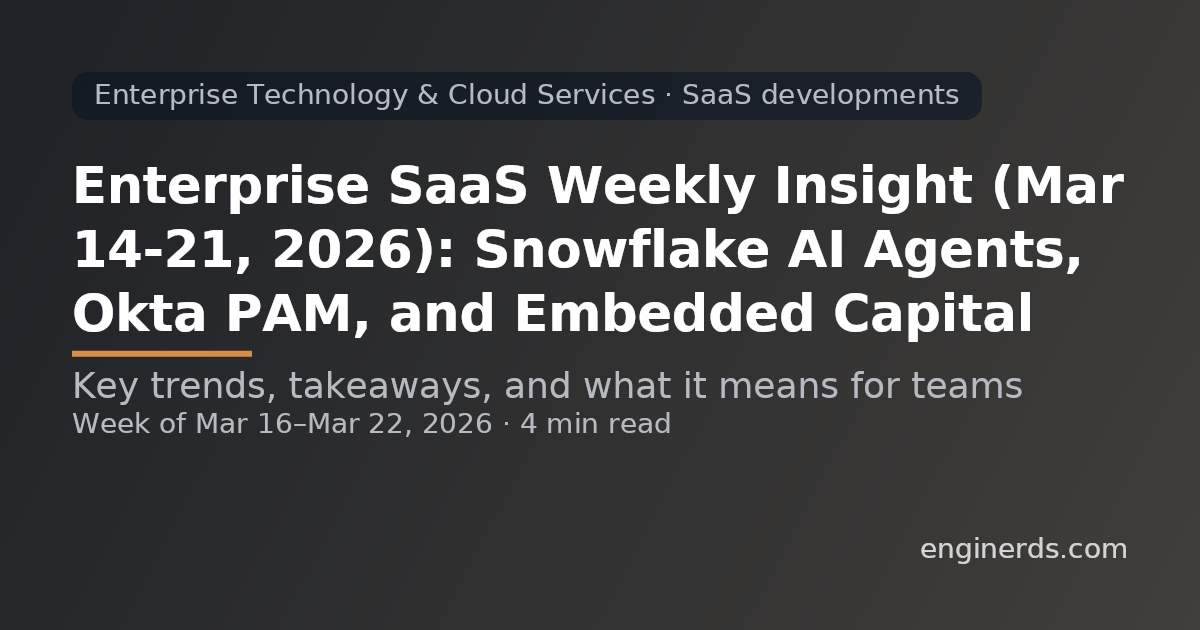 Enterprise SaaS Weekly Insight (Mar 14–21, 2026): Snowflake AI Agents, Okta PAM, and Embedded Capital