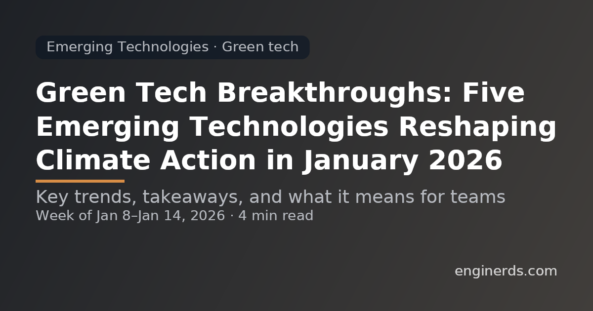 Green Tech Breakthroughs: Five Emerging Technologies Reshaping Climate Action in January 2026