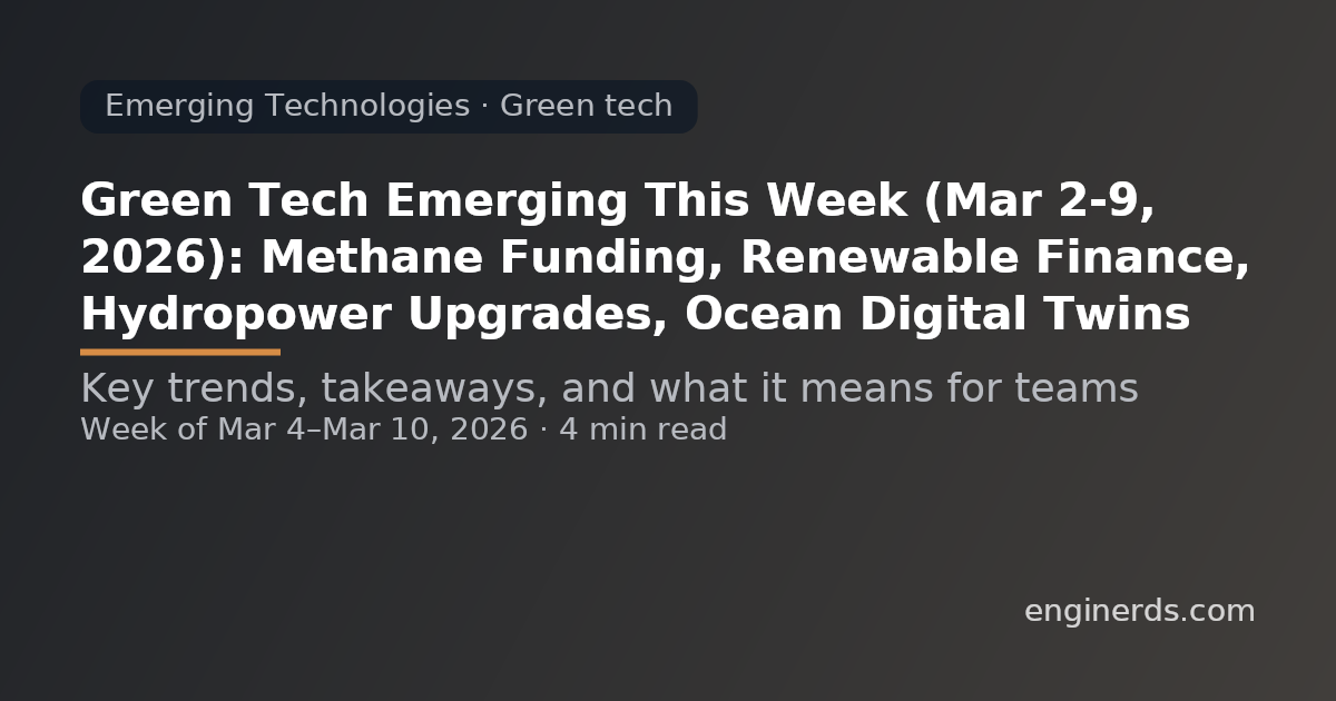 Green Tech Emerging This Week (Mar 2–9, 2026): Methane Funding, Renewable Finance, Hydropower Upgrades, Ocean Digital Twins