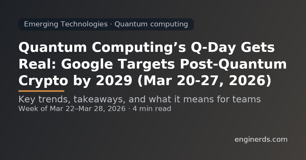 Quantum Computing’s Q-Day Gets Real: Google Targets Post-Quantum Crypto by 2029 (Mar 20–27, 2026)