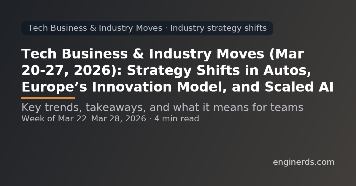 Tech Business & Industry Moves (Mar 20–27, 2026): Strategy Shifts in Autos, Europe’s Innovation Model, and Scaled AI