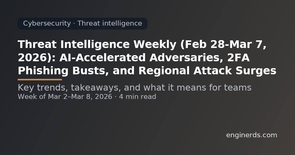 Threat Intelligence Weekly (Feb 28–Mar 7, 2026): AI-Accelerated Adversaries, 2FA Phishing Busts, and Regional Attack Surges